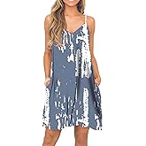 BEUFRI Women's Summer Spaghetti Strap Casual Swing Tank Beach Cover Up Dress with Pockets