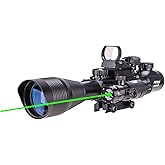 Pinty 4-12X50 EG Rifle Scope Set Illuminated Reticle Rangefinder with Reflex Sight and Green Dot Laser Sight for 22mm Weaver/
