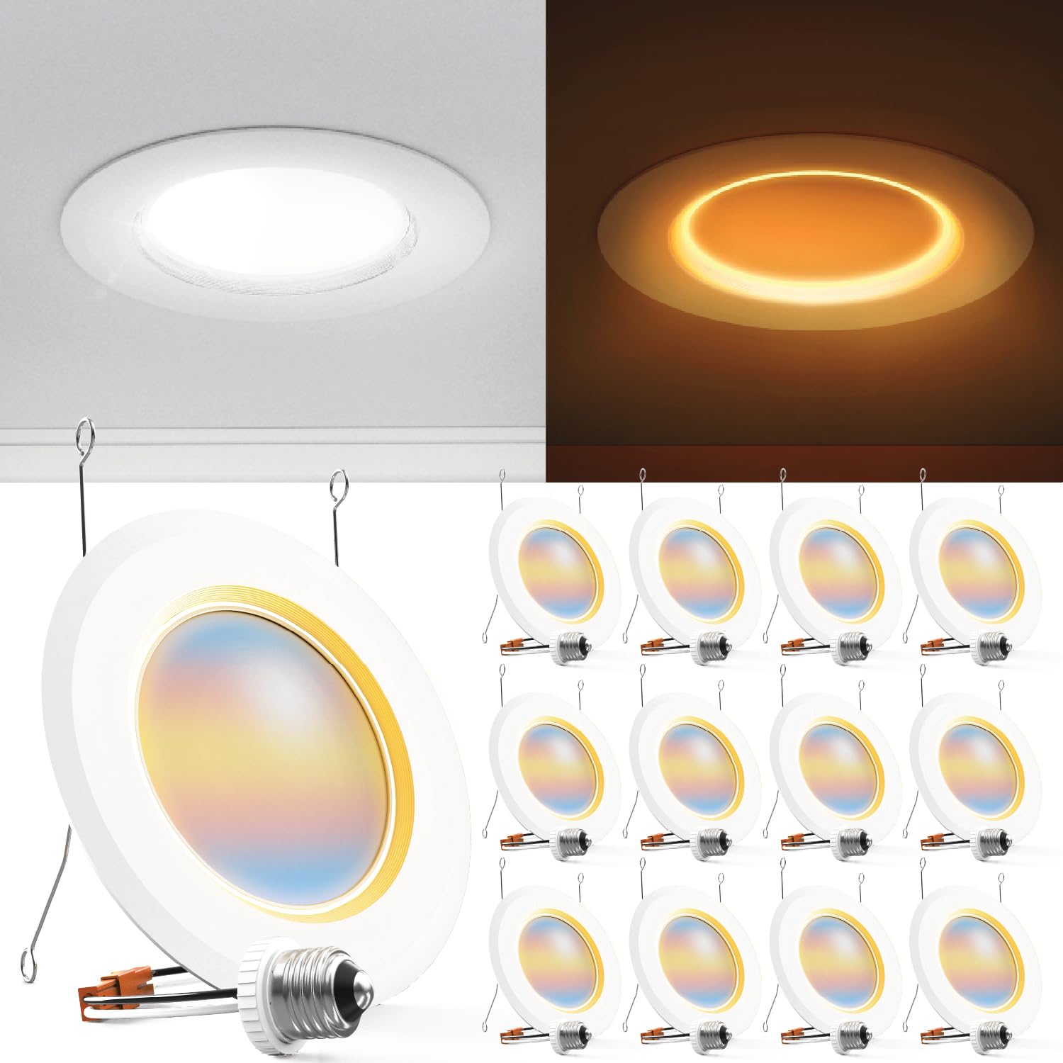 Photo 1 of Sunco 12 Pack 6 Inch LED Recessed Lighting Retrofit with Night Light, 2700K/3000K/4000K/5000K/6000K Selectable, Dimmable Can Lights, 12W, 1000LM, Damp Rated, Retrofit Installation - ETL