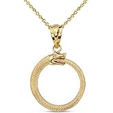 Solid 14k Gold Ouroboros Serpent Snake Eternal Cycle Pendant Necklace, 20"