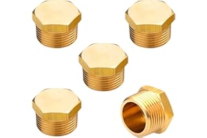 NICOLEKAY 1/2 NPT Male Pipe Plug Outer Hex Thread Socket Plug Brass Fitting(Pack of 5)