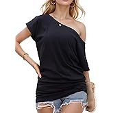 Teepie Off The Shoulder for Women Short Sleeve Shirts Oversized Tshirts Date Night Flowy Boat Neck Tops