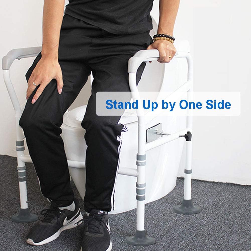 HePesTer Foldable&Free-Assembly Toilet Safety Frame for Elderly with Adjustable Height, 330 Ib Heavy Bathroom Toilet Safety Rail for Disable with Upgrade Large Non-Slip Mat, Fit All Toilets: Health & Personal Care