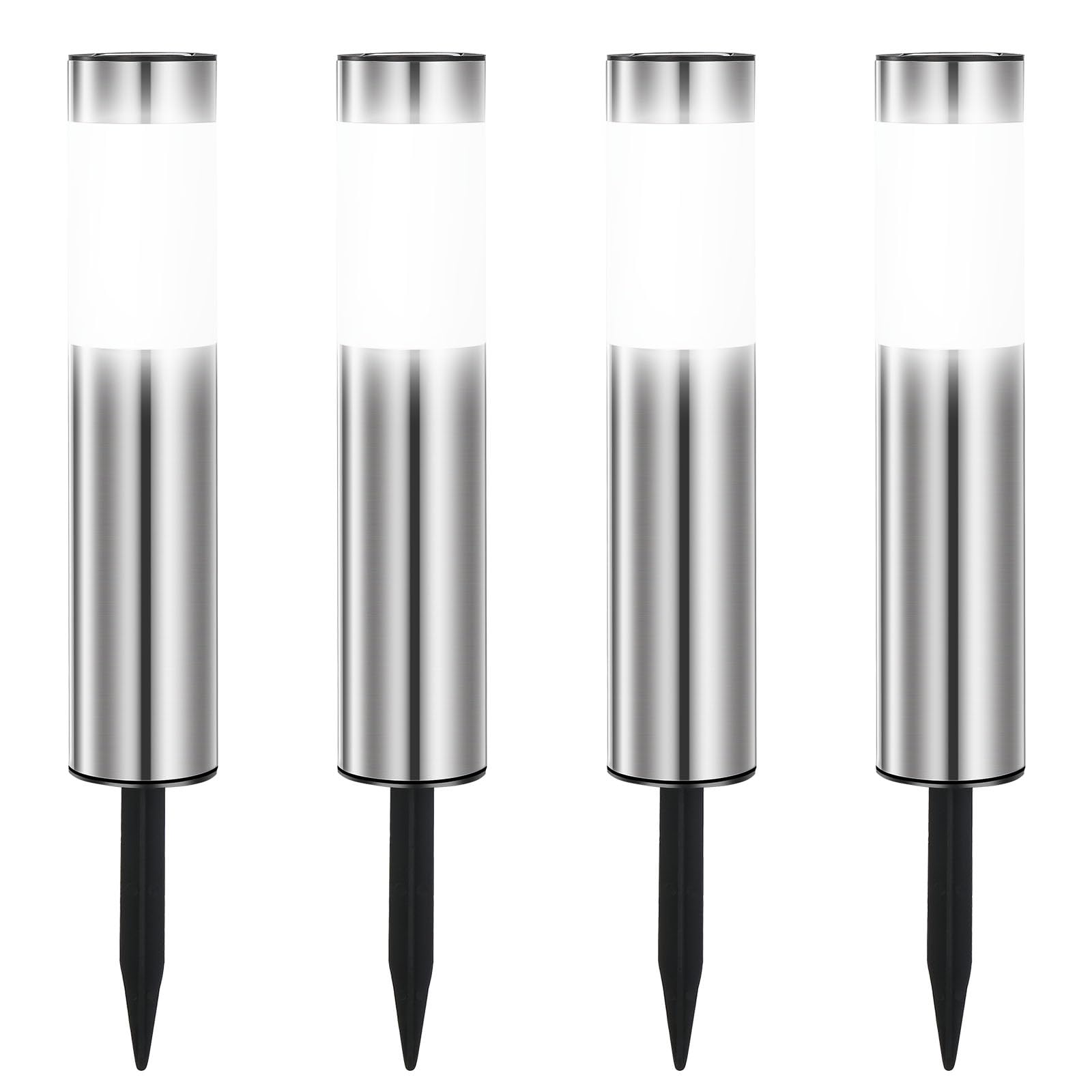 Heinstian Solar Lights Outdoor Garden, Solar Path Lights Stainless Steel, Pathway Lighting with On-Off Garden Solar Lights Outdoor Waterproof Cold White for Patio, Yard, Pathway, Driveway (4 Pack)