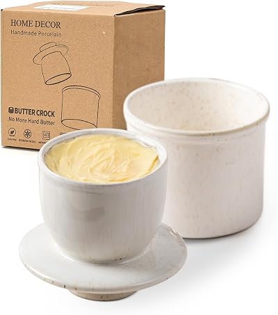 HOME DECOR Reactive Glaze Butter Crock French Butter Dish Water Line White