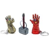 365Home 3-Pack Bronze Glove Key Chain, Silver Hammer Keychain and Red Glove Keychain, Cool Gifts for Men, Husband, Boyfriend