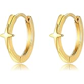 STAYLOVE Mini Star Huggie Hoop Earrings for Women 925 Sterling Silver Post 14K Gold Plated Star Small Hoop Earrings for Women