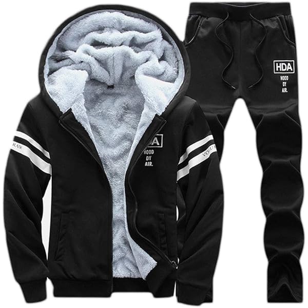 Winter Men Tracksuit Sets Fleece Hooded Jacket+Pants 2 Piece Set