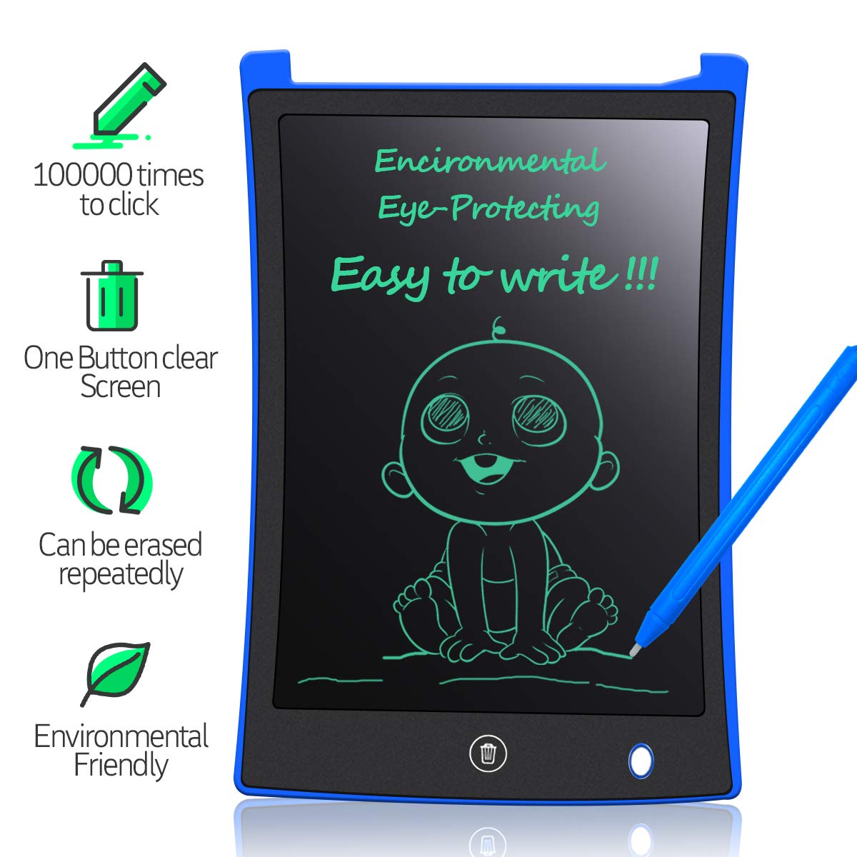 MYMAHDI LCD Writing Tablet, 8.5 inch Doodle Board, Electronic Drawing & Writing Board, with Smart Writing Stylus for Kids Gifts, School,Office, Fridge or Family Memo, Blue