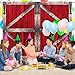 Barn Door Props, Fabric Red and White Wood Sign Backdrop Barn Door Photo Booth Barn Door Background for Barnyard Party Decorations, 63 x 52.4 Inch