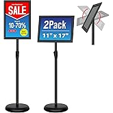 VAIIGO Adjustable Sign Holder Stand - 2Pack 11x17 Inch Pedestal Poster Sign Stand, Heavy Duty Floor Standing Sign Stand Aluminum Snap Open Frame for Church Business Store Sign Holder Stands (Black)