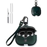 Case for SHOKZ OpenDots ONE Earbuds,Stylish Retro Soft Protective,BOVUGAC Premium PU Leather Case Cover with Cleaning Kit & Lanyard for SHOKZ OpenDots ONE Accessories-Green