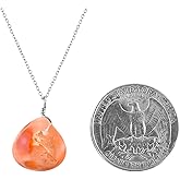 InfinityGemsArt Mexican Fire Opal Pendant Necklace for Women, Birthstone, Natural Gemstone Pear Cabochon, Dainty Handmade Jewelry, Chakra Energy Healing Crystals, 925 Silver Chain 20 inch