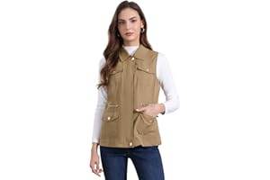 Allegra K Women's Zip Up Jacket with Pockets Sleeveless Anorak Utility Vest