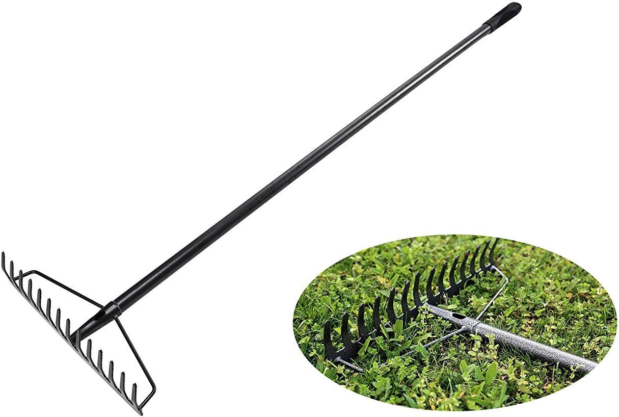 Old Tjikko Soil Rake,Garden Rake Heavy Duty,Rake Gardening,Landscape Rake,Carbon Steel Garden