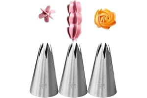 3Pcs 1M Stainless Steel Open Star Icing Tips for Cake Decorating, Piping Swirls, Borders, Biscuits, Meringue Nests, Rosettes 