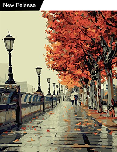 DIY Oil Canvas Painting,Paintwork Paint by Number Kits for Adults Kids Beginner - Romantic Love Autumn 1620 Inch (Frameless)