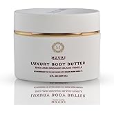 MZURI Body Butter, Whipped Shea and Island Vanilla Blend, Fast-Absorbing, Deep Moisturizing Cream with Essential Oils, Non-Greasy, Natural Skincare for Dry, Glowing Skin, Organic Butter - 8 Fl. Oz