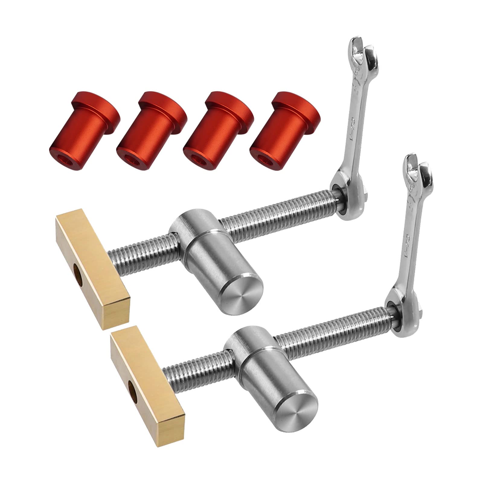 Table Workbench Auxiliary Tool with 4pcs Bench Dogs, Desktop Fast Fixed Clip Clamp Brass Fixture Vise, DIY Positioning Bench Baffle Plate (19mm,Red)