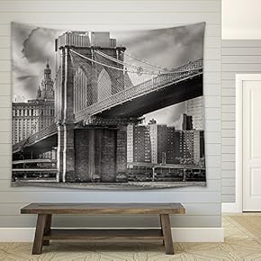 The Brooklyn Bridge and The Lower Manhattan Skyline in New York City - Fabric Wall Tapestry Home Decor - 51x60 inches
