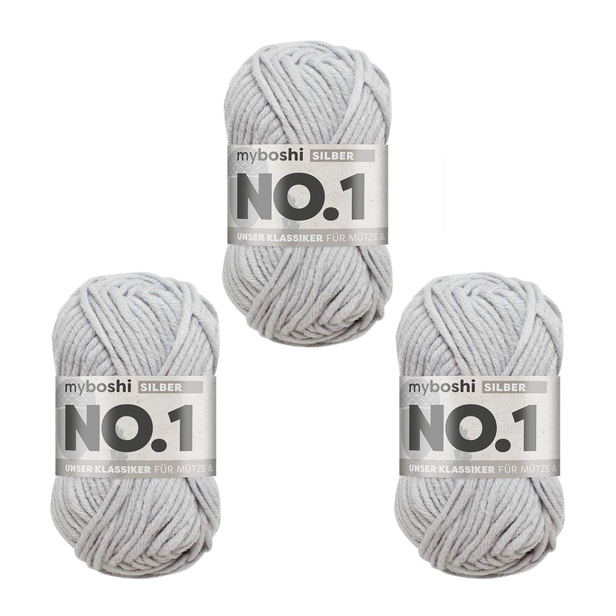 myboshi crochet and knitting yarn | Model: No.1 with merino wool | thick yarn | 3-pack ball of yarn | 193 silver