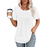 Womens Summer Tops 2025 Casual Short Sleeve Crewneck Flowy Shirts Pleated Basic T Shirt for Women Workout Loose Fit Clothes