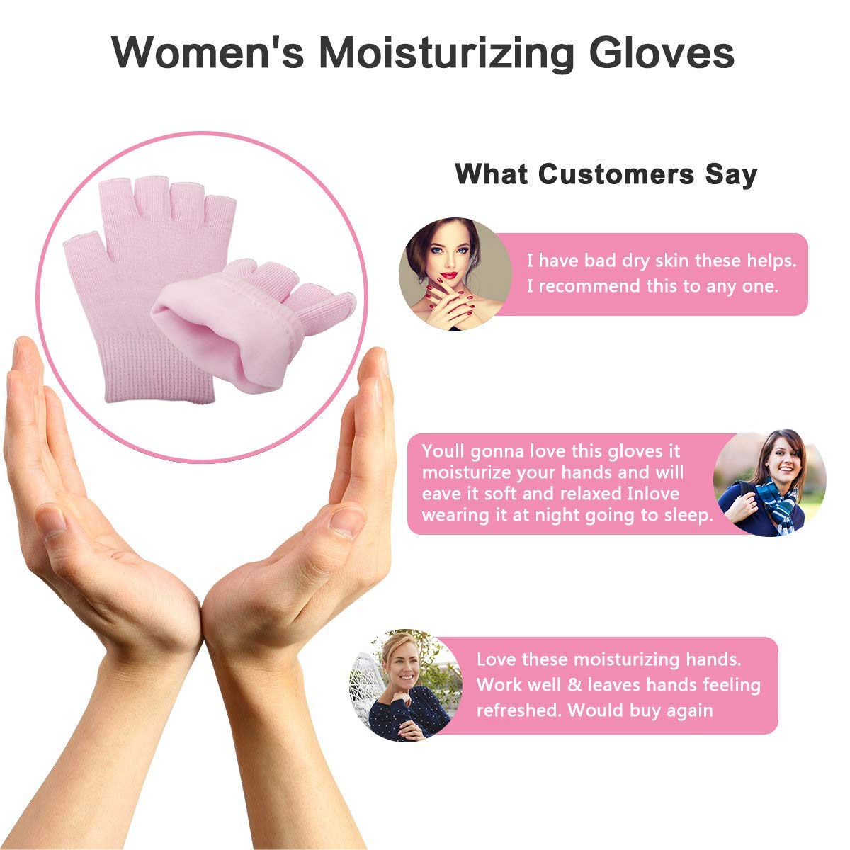 YOTURO Moisturizing Gloves-Fingerless Women's Gel Moisturizing Spa Gloves, Day Night Instantly Repair Eczema Dry Rough and Cracked Hands (Pink) : Beauty