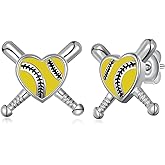 Softball Earrings 925 Sterling Silver Softball Stud Earrings for Women Softball Jewelry Gifts for Women Softball Players Team