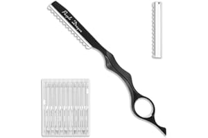 TUCNOEU Hair Razors For Cutting Hair 7" Mental Thinning Styling Razors with 10 PCS Sharp Stainless Steel Blades Professional Hair Styling Tool for Salon and Home (Black)