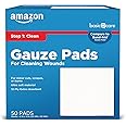 Amazon Basic Care Gauze Pads, 4x4 inches Sterile Medical Wound Dressing Sponges for Cleaning, Covering, & Cushioning Cuts & Minor Injuries, 50 Count (Pack of 1), (Previously All Health)