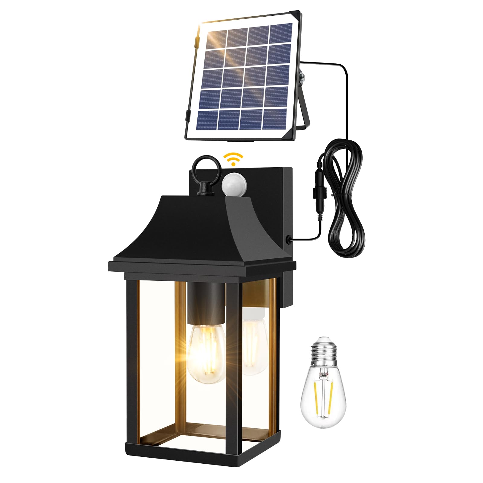 Photo 1 of Porch Lights Outdoor Dusk to Dawn Motion Sensor Solar Wall Lantern Separate Panel & Battery Replaceable Exterior Waterproof Wall Sconce Lighting Lamp (Black-Split Solar Lights, 1 Pack)