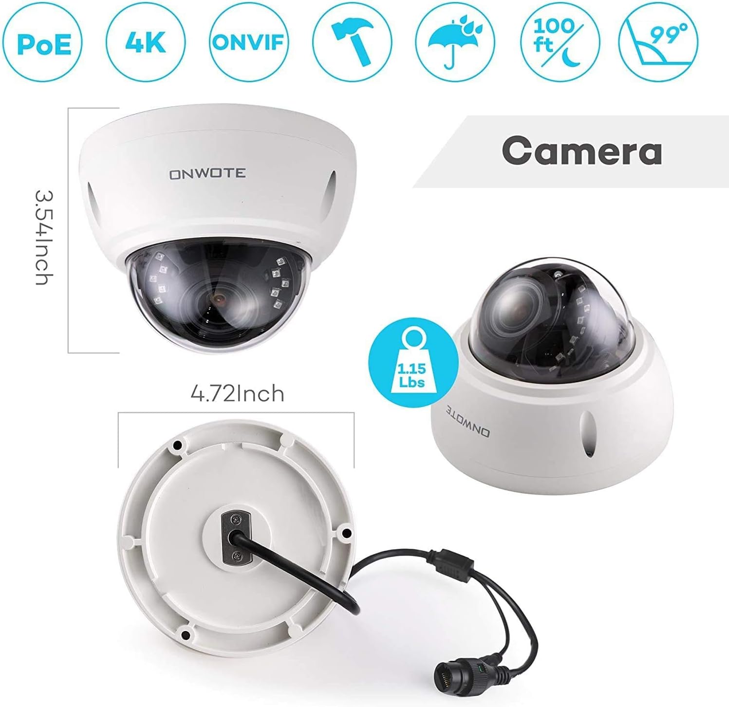 amazon com newest onwote ultrahd 4k 8mp ip poe security camera dome hikvision compatible 8 megapixel indoor outdoor 100ft ir 99 diagonal angle ip66 weatherproof vandalproof work with onwote poe nvr camera amazon com