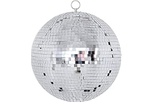TAIKUU 久の物 20 Inch Large Disco Ball Decorations, 70's 80's 90's Silver Rotating Glass Mirror Ball with Hanging Ring, for Bar DJ Club Stage Lighting Holiday Christmas Party Birthday