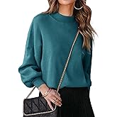 Aoudery Turtleneck Oversized Sweaters for Women Batwing Long Sleeve Fall Ribbed Knit Pullover Casual Sweater Tunic Tops - Blue M