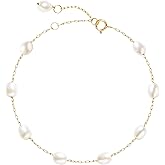 COMOTO Pearl Bracelet for Women 14K Gold Filled Freshwater Cultured Pearl Handmade Bracelet Tin Cup Pearl Bracelet Jewelry,7.0"+0.5"+0.5"