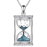 Hourglass Necklace 925 Sterling Silver Hourglass Turquoise pebbles Pendant Jewelry for Women Lover