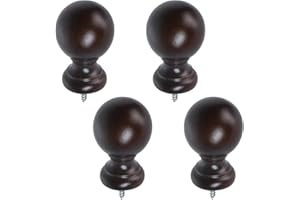 T Tulead Brown Ball Finial Wooden Curtain Rod Finials Screw-on Drapery Rod End Caps 4PCS