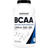 Nutricost BCAA 1000mg, 500 Capsules, 2:1:1 Branched Chain Amino Acids | 250 Servings, 500mg L-Leucine, 250mg L-Isoleucine, 250mg L-Valine