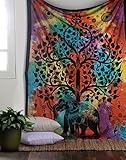 Psychedelic Celestial Elephant Tree Tapestry ,Good Luck Tie Dye Elephant Tapestry , Hippie Gypsy Wall Hanging , Tree of Life Tapestry , New Age Dorm Tapestry, 54x86 inches approx