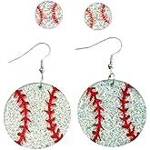 2 Pairs Glitter Acrylic Sport Ball Earrings Set for Women Baseball Basketball Soccer Stud Dangle Earrings Sport Ball Jewelry for Baseball Sport Fan Jewelry Gift