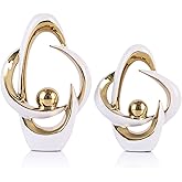 White and Gold Home Decor, Ceramic Statues and Sculptures 2 Piece Set, Office Coffee Table Bookshelf Living Room TV Cabinet E