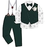 Baby Suits for Boys Formal Gentleman Wedding Christmas Outfits Dress Shirt Suspender Pants Bowtie Vest Corsage 18M-5T