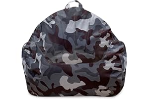Posh Creations Structured Comfy Bean Bag Chair for Gaming, Reading and Watching TV, Malibu Lounge, Nylon - Camo Dark and Black Gray