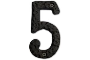 HOMUS House Address Numbers 4 Inch Height - Cast Iron House Number - Rustproof Black Finish - Number 5