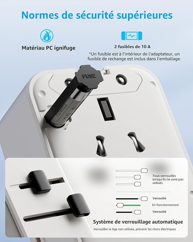“Air” Adaptateur Prise Universelle avec 2 USB-C(PD 25W) ＆ 2 USB-A — photo 5 sur 8