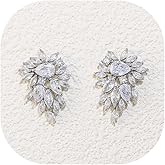 Crysdue Wedding Earrings for Bride Bridesmaid, Cubic Zirconia Marquise Cluster Stud Bridal Jewelry for Party Prom