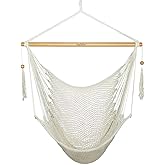 JoyView Hammock Chair with Spreader Bar Caribbean Hammock Swing Chair 300 LBS Weight Capacity XL Rope Hanging Chair for Outdoor Indoor Garden Yard - Natural White