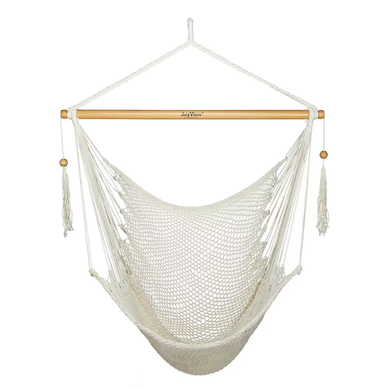 Photo 1 of (bagged) (Spreader bar not included) JoyView Hammock Chair with Spreader Bar Caribbean Hammock Swing Chair 300 LBS Weight Capacity XL Rope Hanging Chair for Outdoor Indoor Garden Yard - Natural White