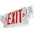 LFI Lights Thin Red LED Exit Sign with Emergency Lights Adjustable Heads, Battery Backup, White Housing, UL Listed, Hardwired (1 Pack)