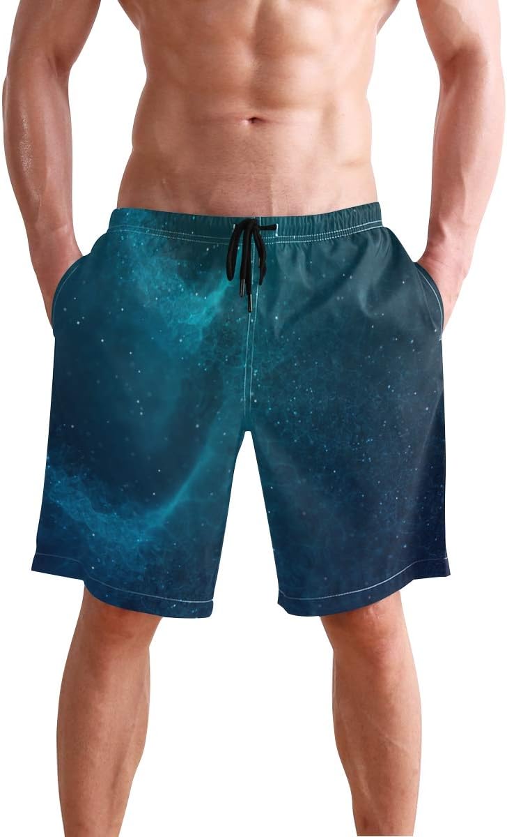 LORONA Men's Abstract Cosmic Board Shorts Quick Dry Swim Trunks Beach Swimwear